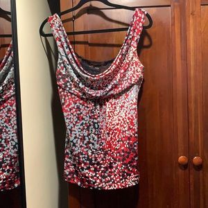 Black, white, gray and red dressy cowl neck tank